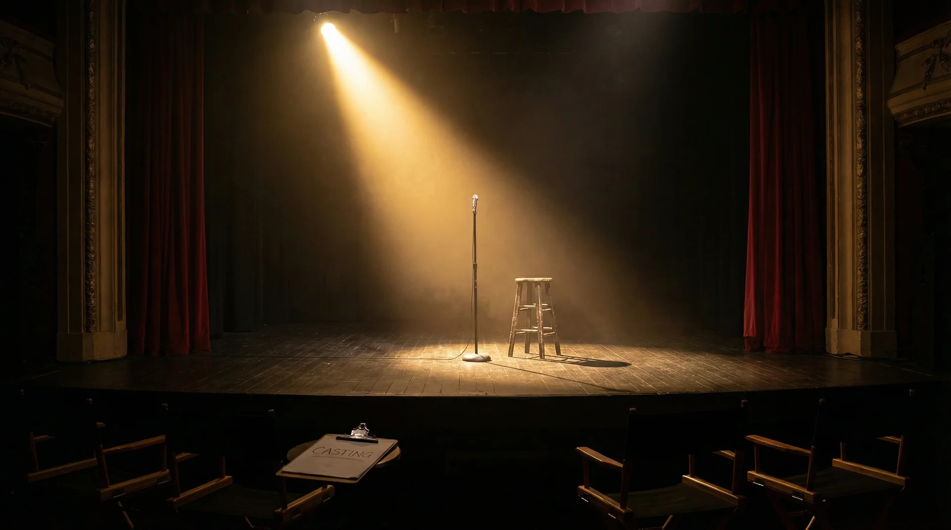 WRITEAS撑桌上 选角现场，聚光灯下的空舞台等待演员登场